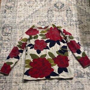 J. Jill Red and Green Floral Sweater